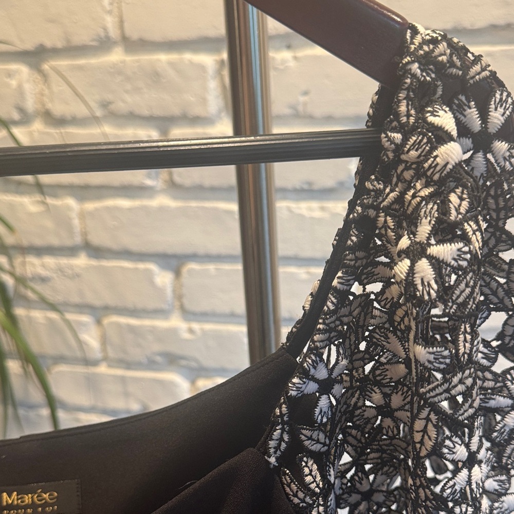 Maree Pour Toi Black Blouse With White Lace Sleeves View 6